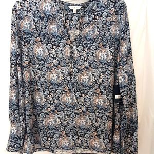 NWT  Lucky Brand XL  Long Sleeve Split Neck Top